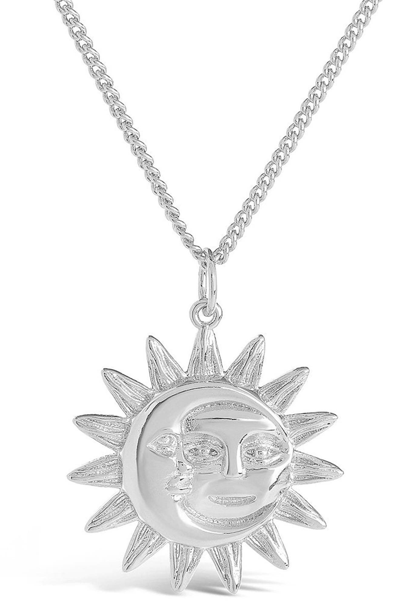 Sterling Forever Sun & Moon Face Pendant Necklace In Silver