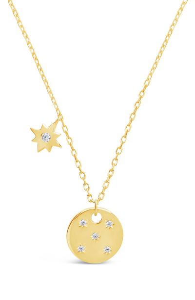 Sterling Forever Cz North Star Charm & Disc Pendant Necklace In Gold