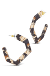 Sterling Forever Open Geometric Hoop Earrings In Brown Leopard