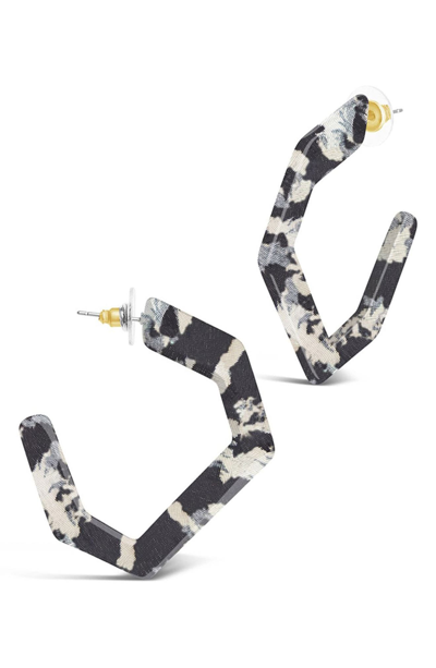 Sterling Forever Open Geometric Hoop Earrings In Grey Leopard