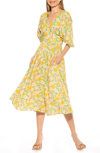 Alexia Admor August Draped Midi Fit & Flare Dress In 60s Floral