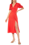 Alexia Admor V-neck Puff Sleeve Midi Dress In Coral