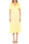 Alexia Admor V-neck Puff Sleeve Midi Dress In Yellow