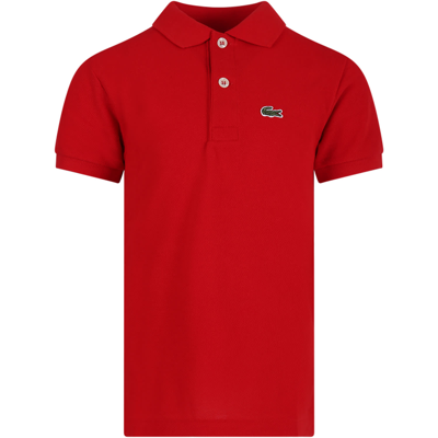 Lacoste Kids' Red Polo Shirt For Boy With Green Crocodile