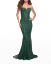 La Femme Strapless Sweetheart Luxe Sequin Gown In Emerald