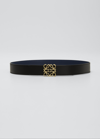 Loewe Anagram Leather Belt In Black Navy Gold