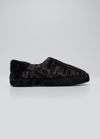 Fendi Men's Ff Logo Shearling Slippers In Asfalto Neronero