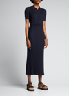 Gabriela Hearst Amor Collared Rib Cashmere Midi Dress In Dark Navy