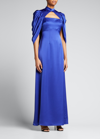 Theia Carrie Draped Cape-sleeve Gown In Clematis Blue