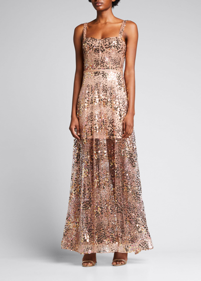 Bronx And Banco Midnight Gold Sequin Tulle Gown