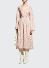Vince Dahlia Long-sleeve Double V-neck Dress In Lotus Shell