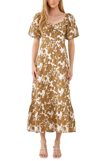 Free The Roses Floral Print Cotton Maxi Dress In Tan