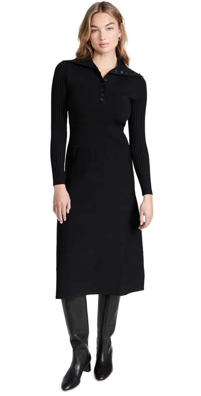 Tory Burch Knit Polo-button Sweater Dress In Black