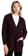 Vince Ribbed Patch Pocket Cardigan In H Plum Wine