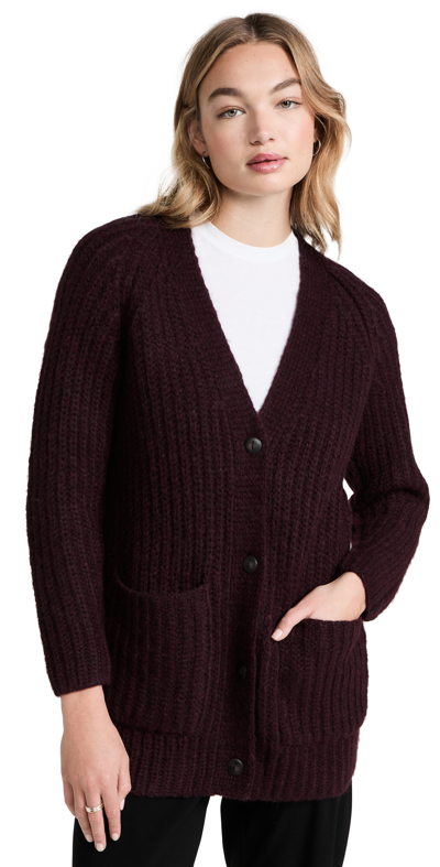 Vince Ribbed Patch Pocket Cardigan In H. Plum Wine