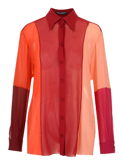 Dolce & Gabbana Colorblock Butto-down Chiffon Shirt In Red