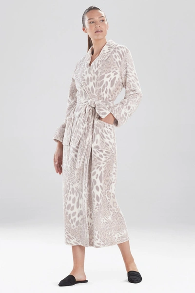 Natori Plush Velour Leopard Wrap Robe With Pockets + Tie In Silver Pearl