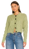 Free People Bonfire Green Cropped Cotton Cardigan In Sage
