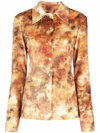 Nanushka Annick Abstract-print Stretch-velvet Shirt In Yellow