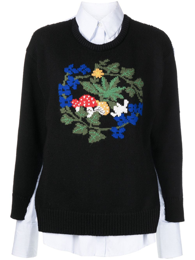 Monse Panelled Floral-embroidered Jumper In Black