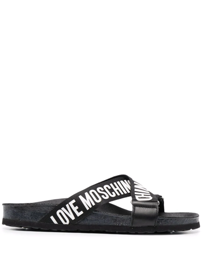 Love Moschino Logo Open-toe Slides In Black