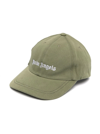 Palm Angels Logo-embroidered Cotton Baseball Cap In Military Green
