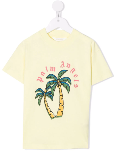 Palm Angels Kids' Graphic-print Cotton T-shirt In Yellow