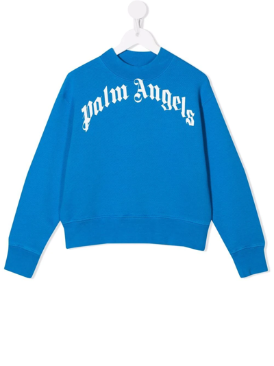 Palm Angels Logo-print Crew Neck Sweatshirt In Blue