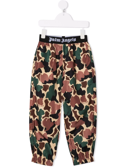 Palm Angels Kids' Camouflage-print Logo-embroidered Shell Jogging Bottoms 6-12 Years In Khaki