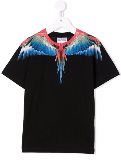 Marcelo Burlon County Of Milan Black T-shirt For Boy With Iconic Red And Blue Wings