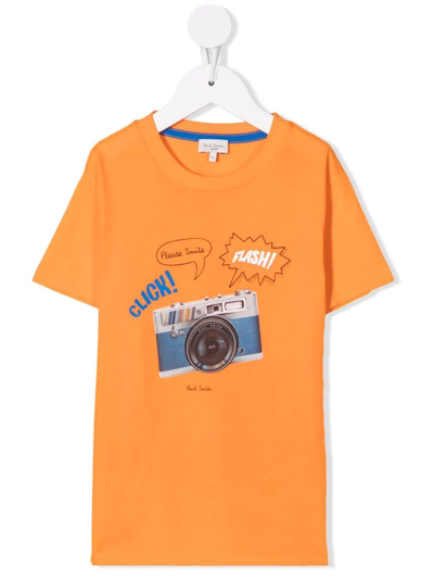 Paul Smith Junior Orange Teen Boy T-shirt With Print In Pesca