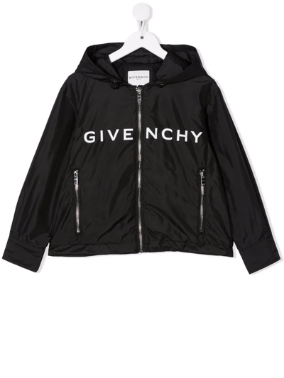 Givenchy Logo Print Hooded Jacket In Black