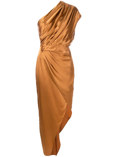 Michelle Mason Asymmetric Open Back Dress In Orange