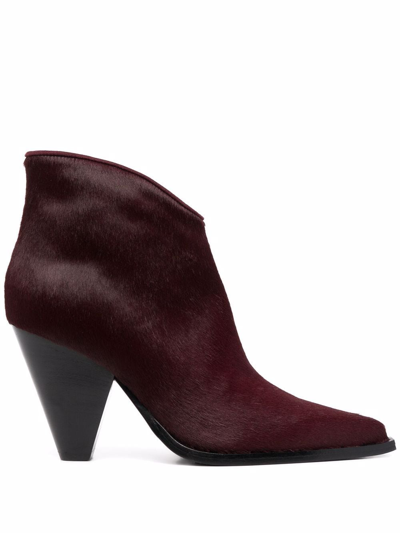 Scarosso Angy Pointed-toe Boots In Burgundy - Pony