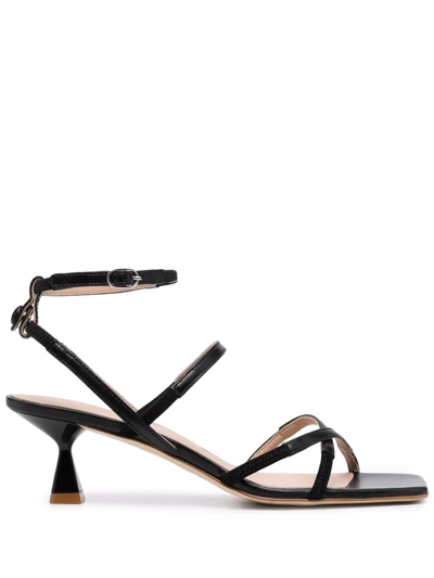 Scarosso Sally Leather Sandals In Black - Metallic Fabric
