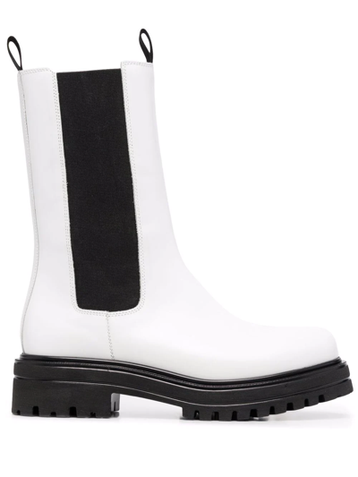 Scarosso Naomi Leather Boots In White Polished Calf