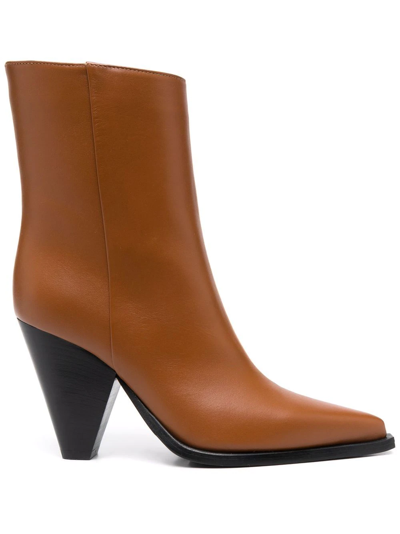 Scarosso Emily Heeled Leather Boots In Chestnut - Calf