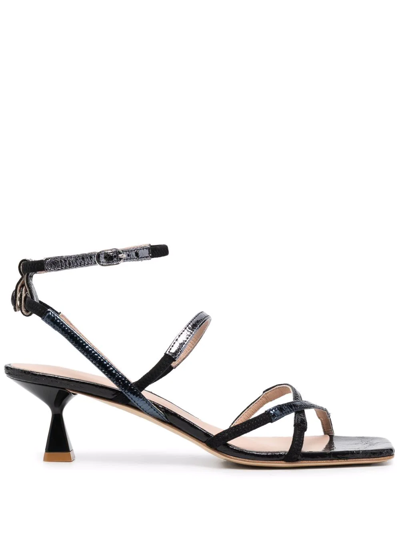 SCAROSSO SALLY METALLIC-EFFECT HEELED SANDALS