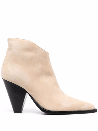 Scarosso Angy Pointed-toe Boots In Beige Suede