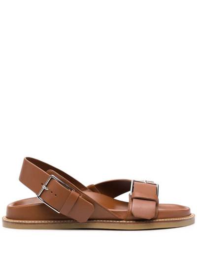 Scarosso Hailey Buckled Sandals In Chestnut - Calf