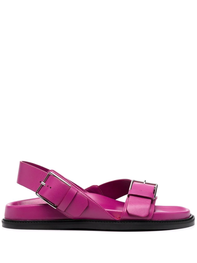 Scarosso Hailey Buckled Sandals In Fuchsia - Calf