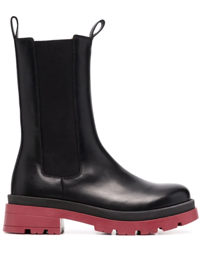 Scarosso Chunky Leather Boots In Red Calf