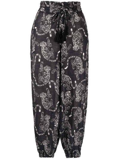 Solid & Striped Tiger-print Tapered Trousers In Black