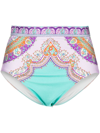 Zimmermann Lola Paisley-print High-rise Bikini Briefs In Green