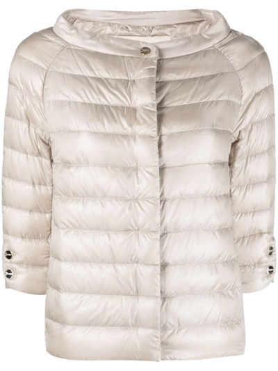 Herno Three-quarter-length Sleeve Puffer Jacket In Neutral