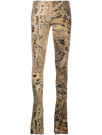 Blumarine Python-effect Flared Trousers In Brown