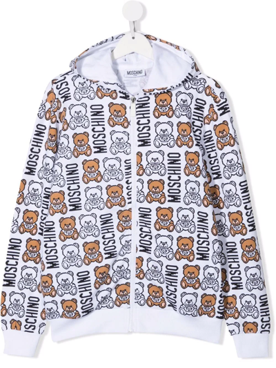 Moschino Teen Teddy Bear-motif Zip-up Hoodie In White