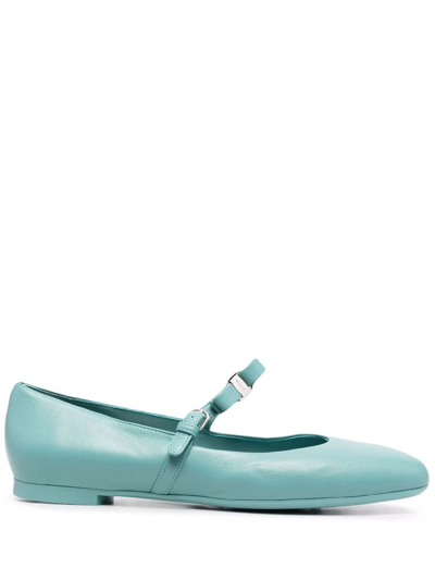 Ferragamo Bow-detail Leather Ballerina Shoes In Blue