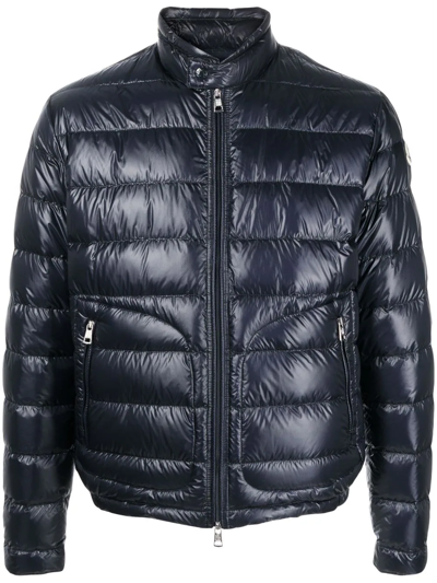 Moncler High-neck Quilted Jacket In Blue