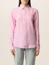 Polo Ralph Lauren Logo Striped Linen Shirt In Pink